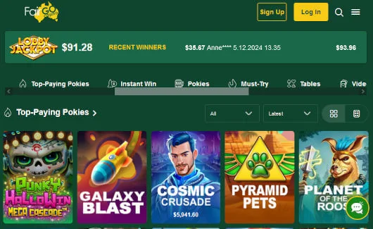 Fair Go Casino bonus promotions page with no deposit offers
