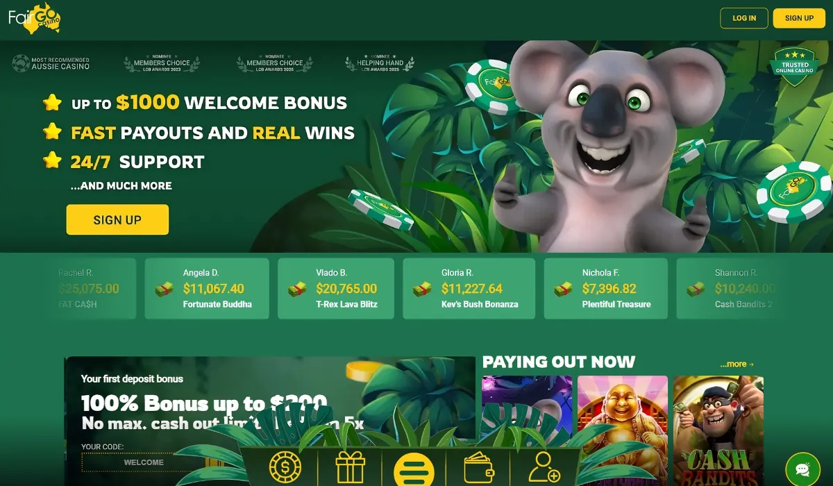 Fair Go Casino slot machine gameplay – kangaroo themed pokie